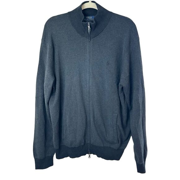 Polo Ralph Lauren‎ Sweater Size XL Dark Gray Full Zip Long Sleeve Preppy Casual - Picture 1 of 9